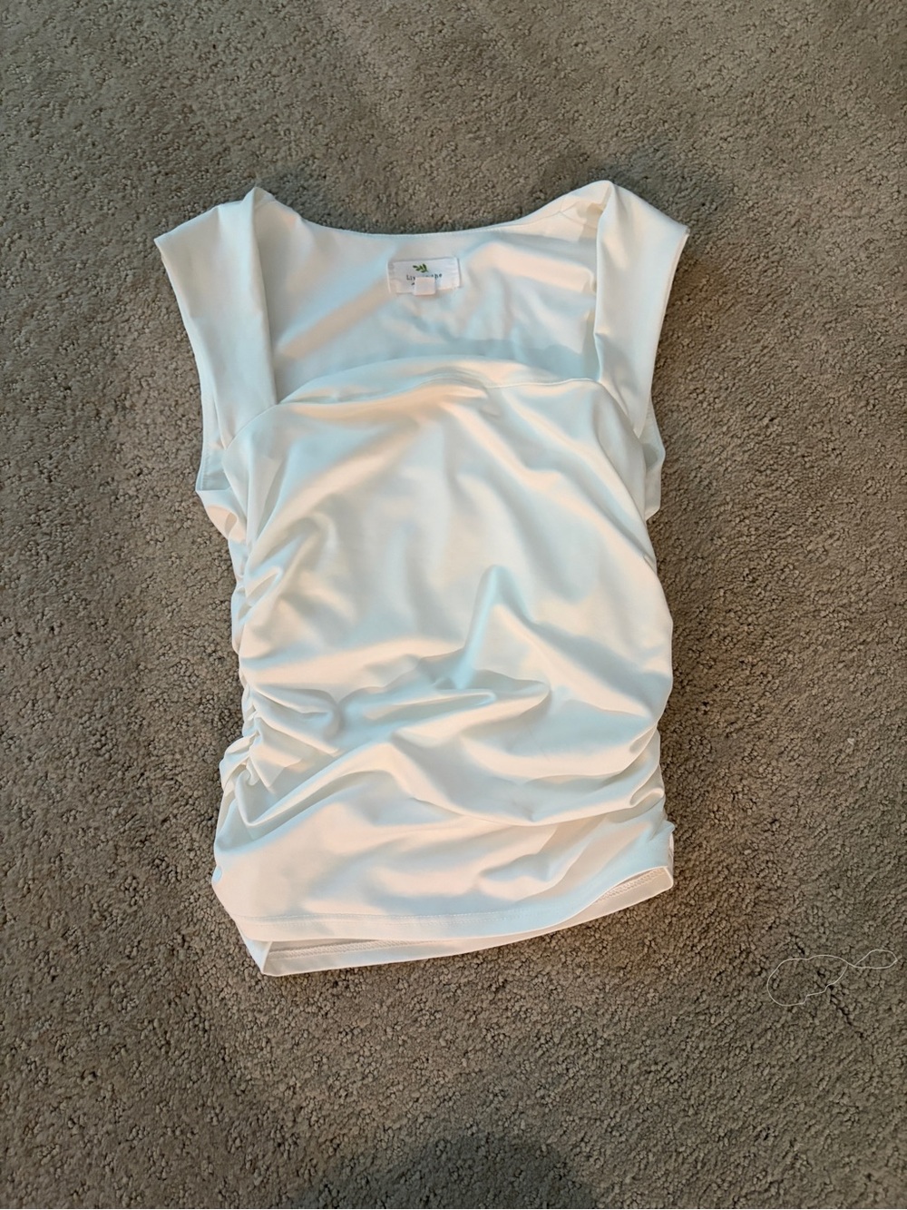 White Ruched Tank Top with Square Neckline